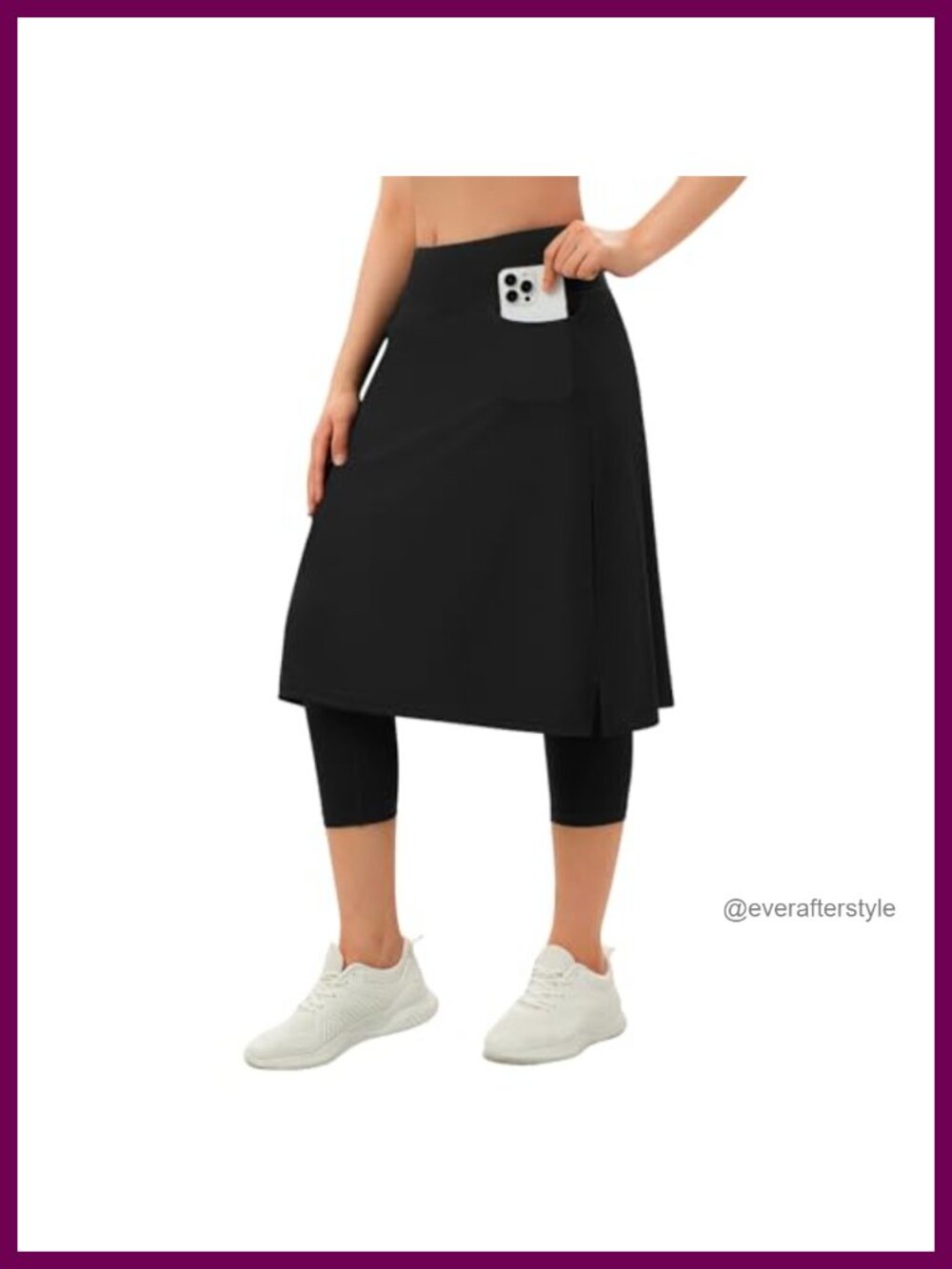 Capri Skort with 3 Pockets, Knee Length Skirt Leggings, High Waist
